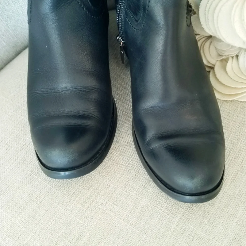 Blondo Black Tall Leather Riding Boot Side Zip Round Toe Block Heel Waterproof